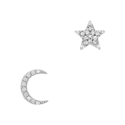 Crescent Moon and Star Pave Post Earrings