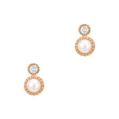 14k gold and diamond orbit stud mini earrings with pearls
