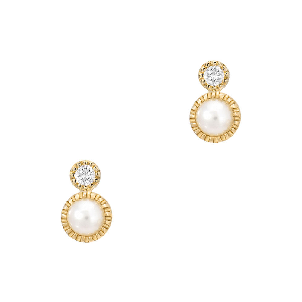 14k gold and diamond orbit stud mini earrings with pearls