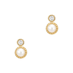 14k gold and diamond orbit stud mini earrings with pearls