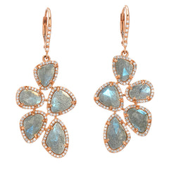 multi drop labradorite dangle earrings in rose  gold