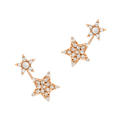 shooting star double earrings in 14k gold and diamonds