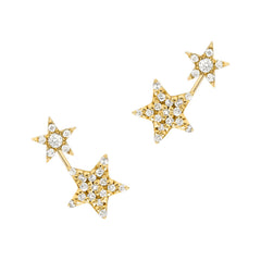shooting star double earrings in 14k gold and diamonds