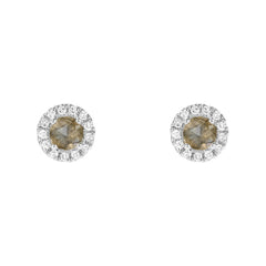 petite 3mm rose cut labradorites, haloed in gold and diamonds