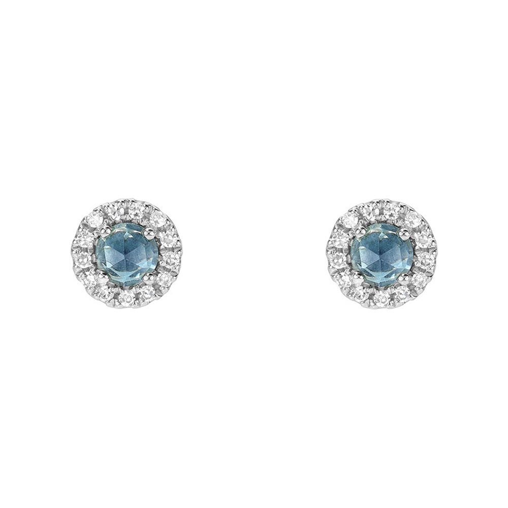 Mini london blue topaz and diamond rose cut earrings