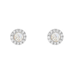 14k gold and diamond mini studs with 3mm rose cut mother of pearl centers