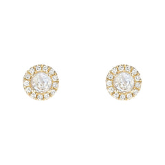 14k gold and diamond mini studs with 3mm rose cut mother of pearl centers