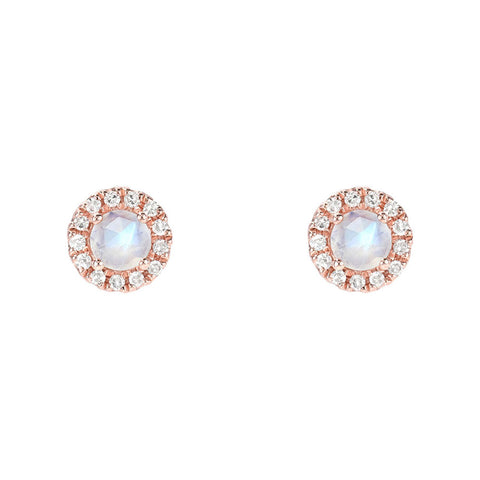 Rosie 3.0mm Rainbow Moonstone & Diamond Post Earrings