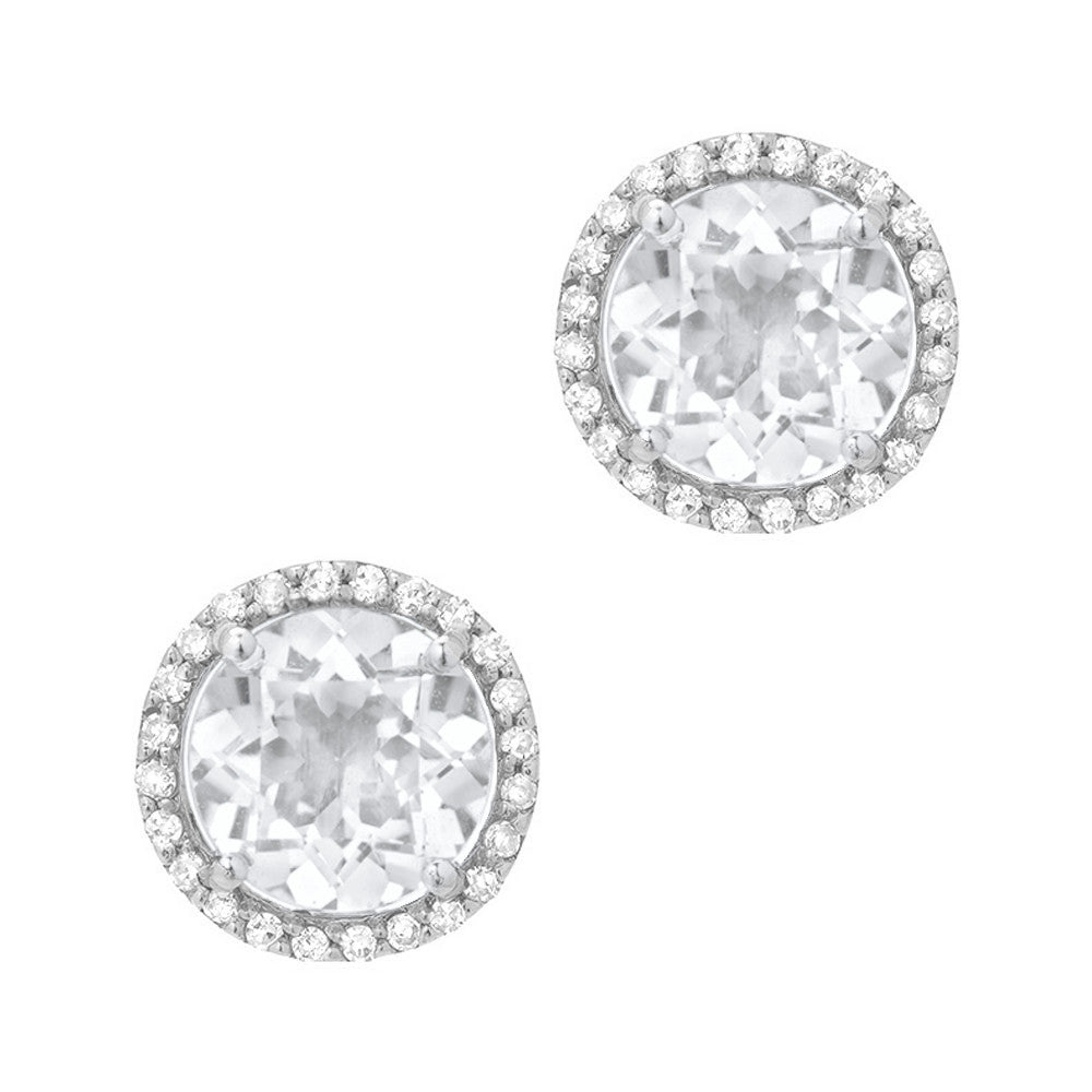 white topaz earrings in 14k gold with diamonds
