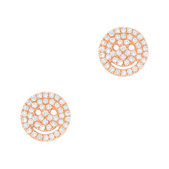 happy face smiley studs in gold and diamonds