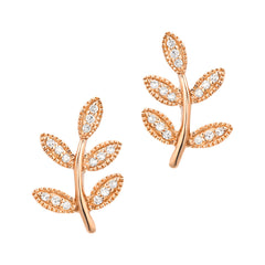 dainty gold and diamond leaf willow earrings