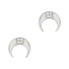 horn crescent studs in 14k gold with diamonds