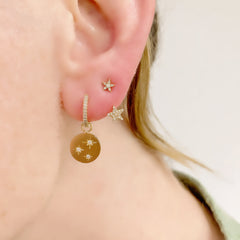 disc earring charms in a brushed finish in solid 14k gold with diamonds