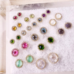 a variety of beautifuly bright colored stone earrings