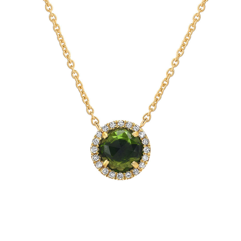 5mm domed faceted stone with 14k gold and diamond halo