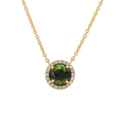 5mm domed faceted stone with 14k gold and diamond halo
