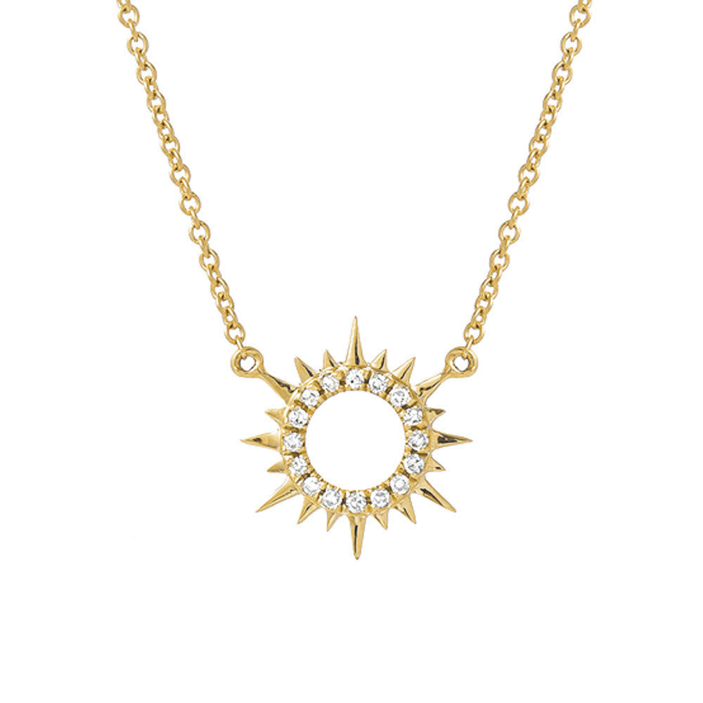 mini sunshine necklace in 14k gold with diamonds