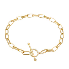 hand made chain bracelet with toggle closure in 14k yellow gold