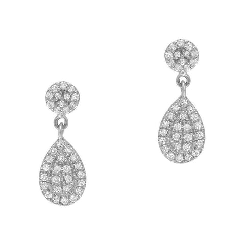 Small Disc and Pear Shape Pave Post Earrings