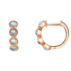 rose cut 3mm labradorite stones set on 14k gold huggie hoops