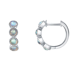 rose cut 3mm labradorite stones set on 14k gold huggie hoops