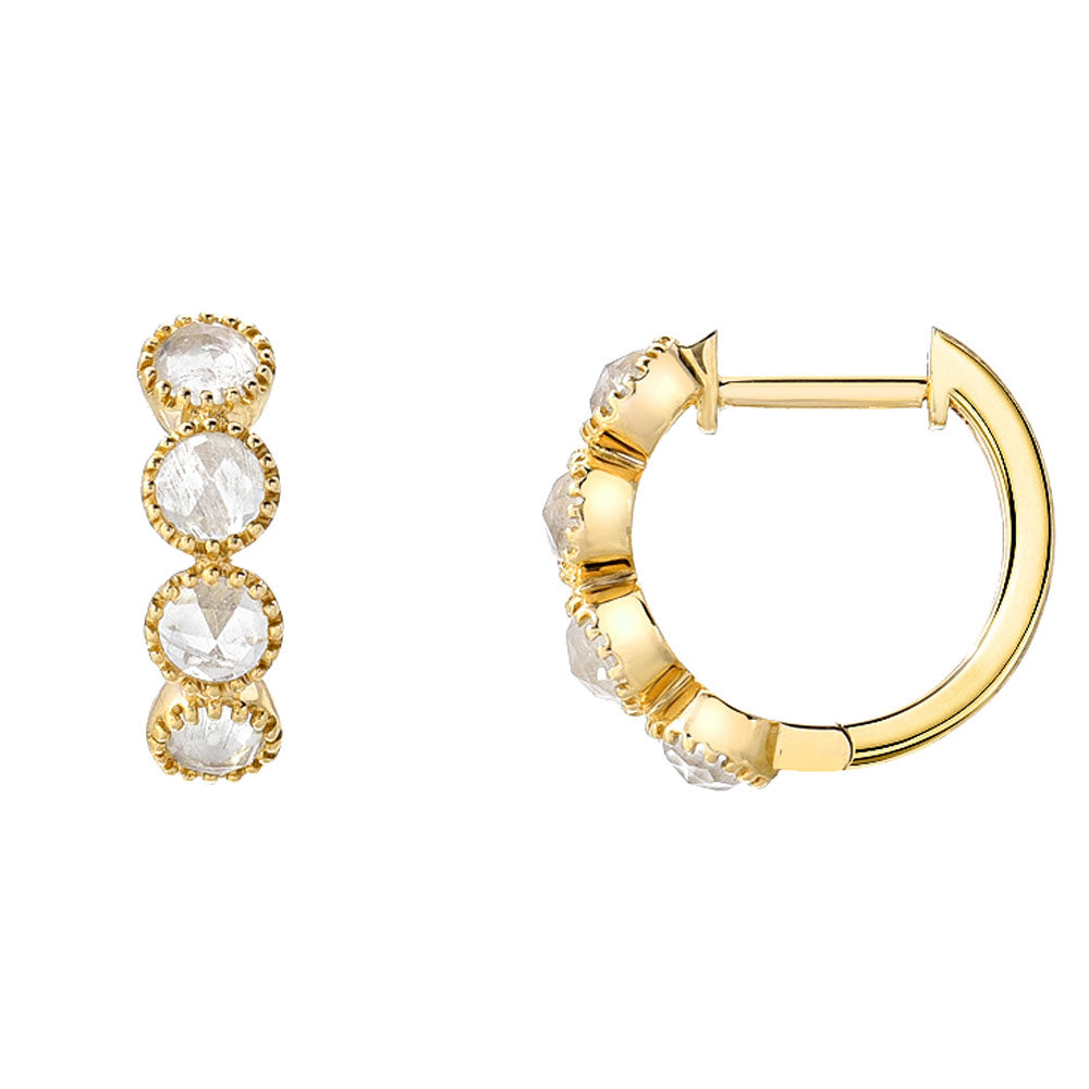 Linea Bezel Set Rainbow Moonstone Huggies