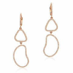 organic shape double drop earrings with diamonds in rose gold