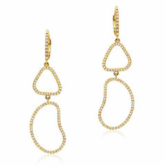 organic shape double drop earrings with diamonds in yellow gold