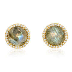 7.0mm natural labradorite with diamond halo post earrings