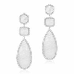 Triple rainbow moonstone post earrings in white gold