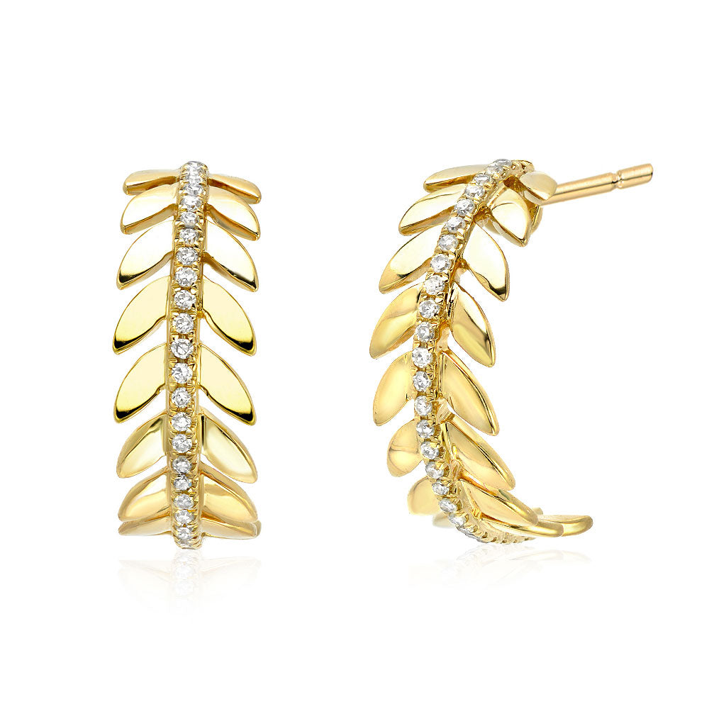 wreath laurel hoop earrings in 14k gold with diamonds