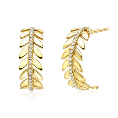 wreath laurel hoop earrings in 14k gold with diamonds