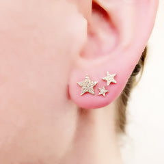 Starry ear with 3 different sizes of star studs