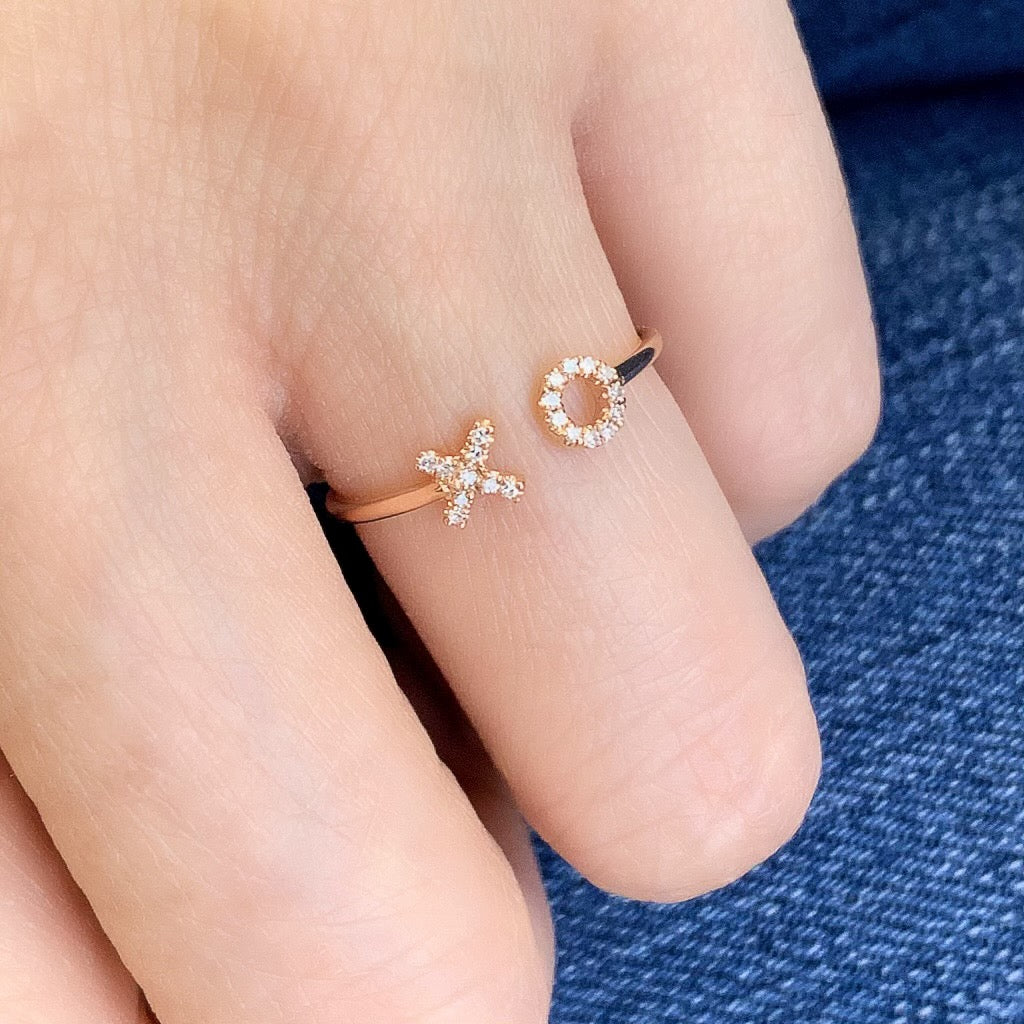 x o open ring in rose gold with diamonds
