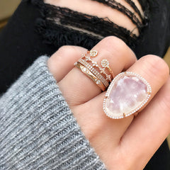 petite pave disc open ring as part of a stack with other liven rings