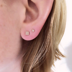 petite square pave post earrings