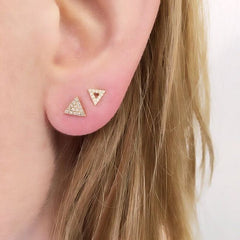 triangle post earrings on ear