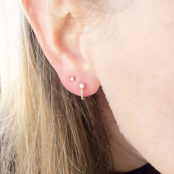 Pearl and Diamond Huggie Earrings | 14k Gold Hoop Earrings