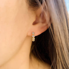 rose cut 3mm labradorite stones set on 14k gold huggie hoops