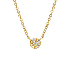 14k gold and diamond 4.5mm diameter pave disc necklace