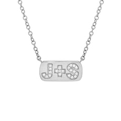 white gold and diamond mini plaque initial plus initial necklace