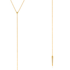 y shape lariat necklace with bezel diamond and dagger tip