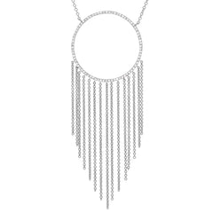 large open circle with pave diamonds and fringe of gold chains