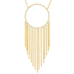 large open circle with pave diamonds and fringe of gold chains