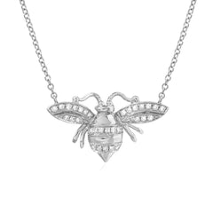 larger bee necklace in 14k white gold with diamonds