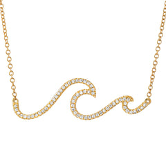 ocean wave surf necklace in 14k gold with diamonds