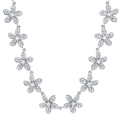 pave plumeria daisy chain necklace in 14k solid gold and diamonds
