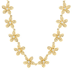 pave plumeria daisy chain necklace in 14k solid gold and diamonds