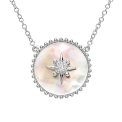14k gold and rose cut diamond necklace with mothe rof pearl center