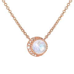 rose cut moon phase colored stone necklace in 14k solid gold and diamonds